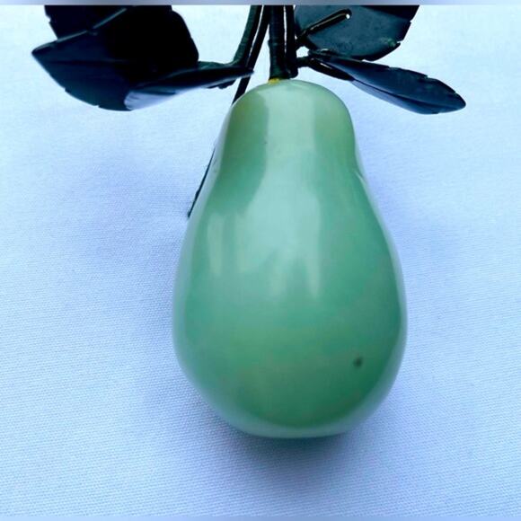 Vintage Carved Nephrite Jade PEAR & Leaves Fruit Sculpture Kitchen Decor - Picture 3 of 11